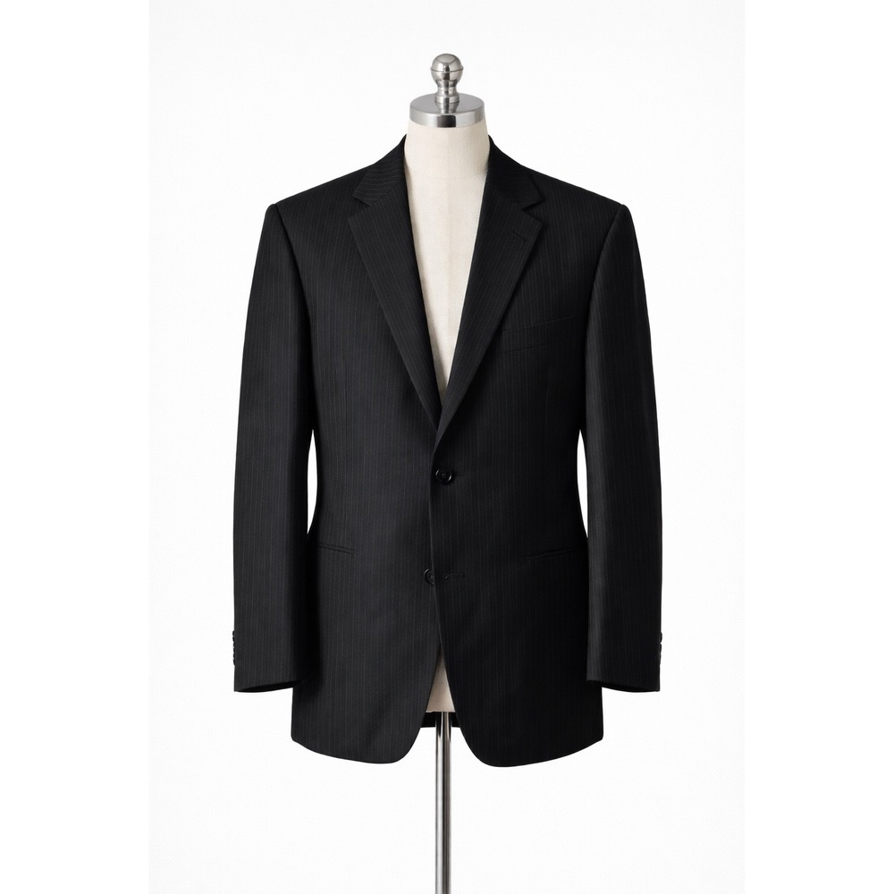 Jack Victor Collection Verona-CT 46R Wool Pinstripe Suit Blazer Jacket Black